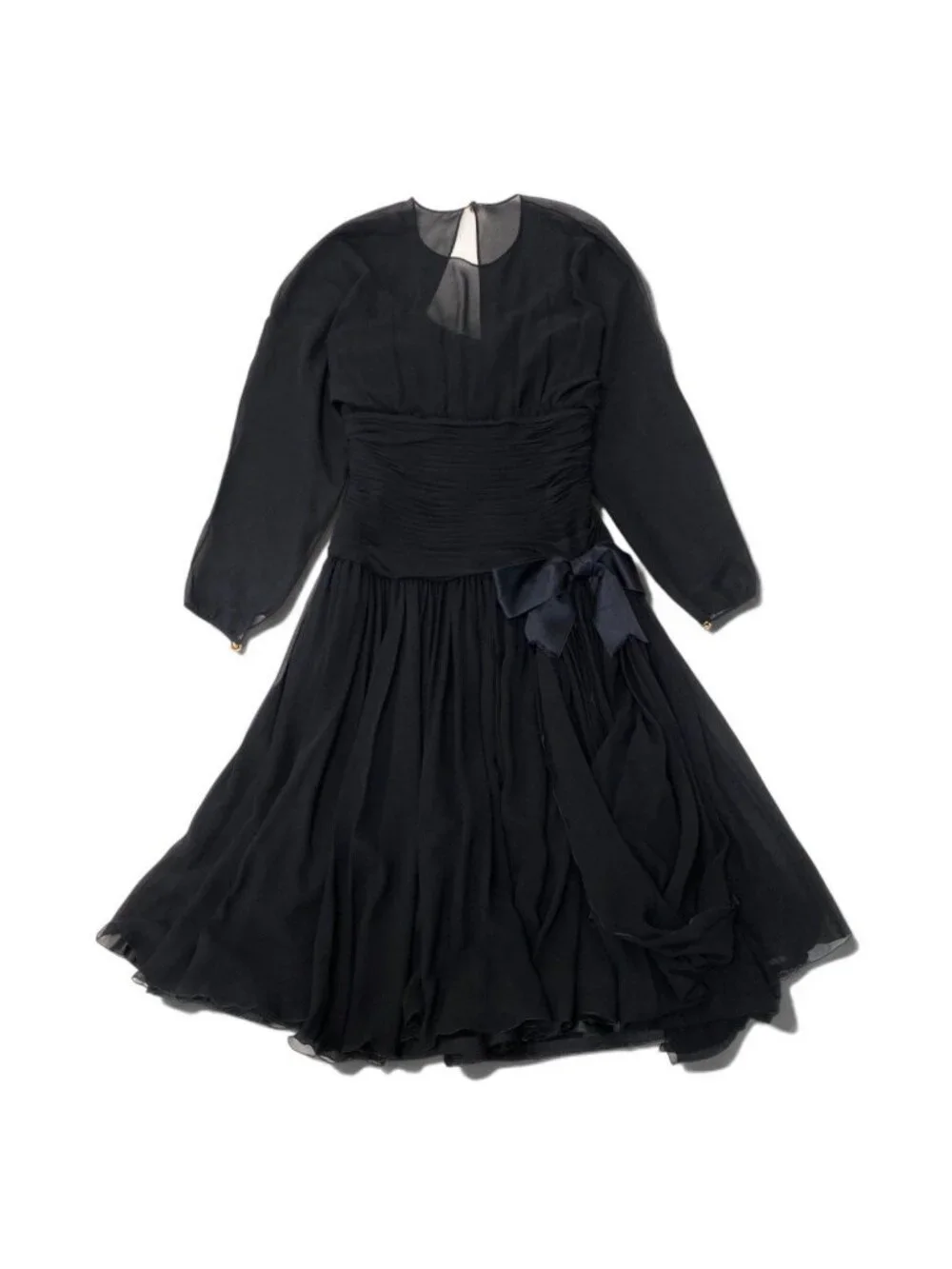 Chanel Dress Vintage Gold Button Chiffon Black Silk 38